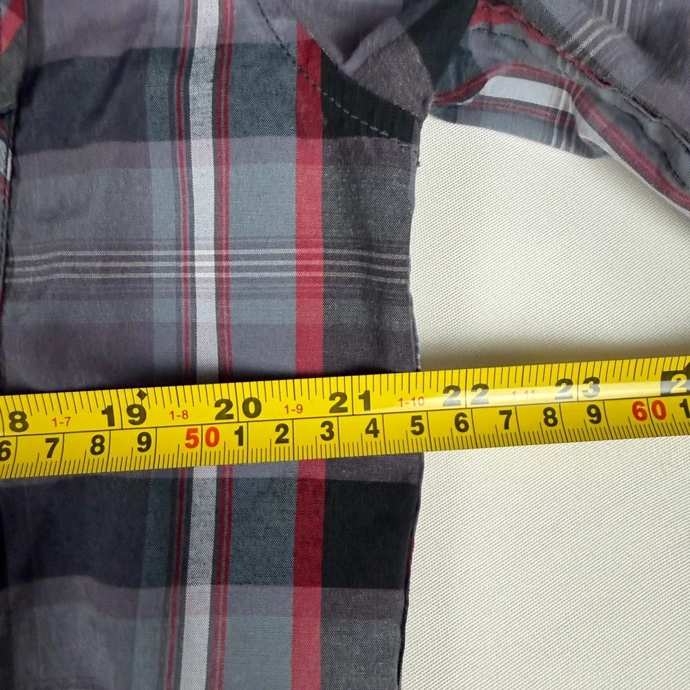 Coevals Club Mens Western Shirt Grey Red Black Plaid Snap Button Long Sleeve L